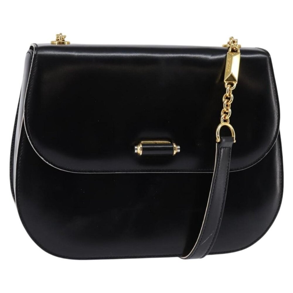 Authentic BALLY Shoulder Bag Leather Black Gold